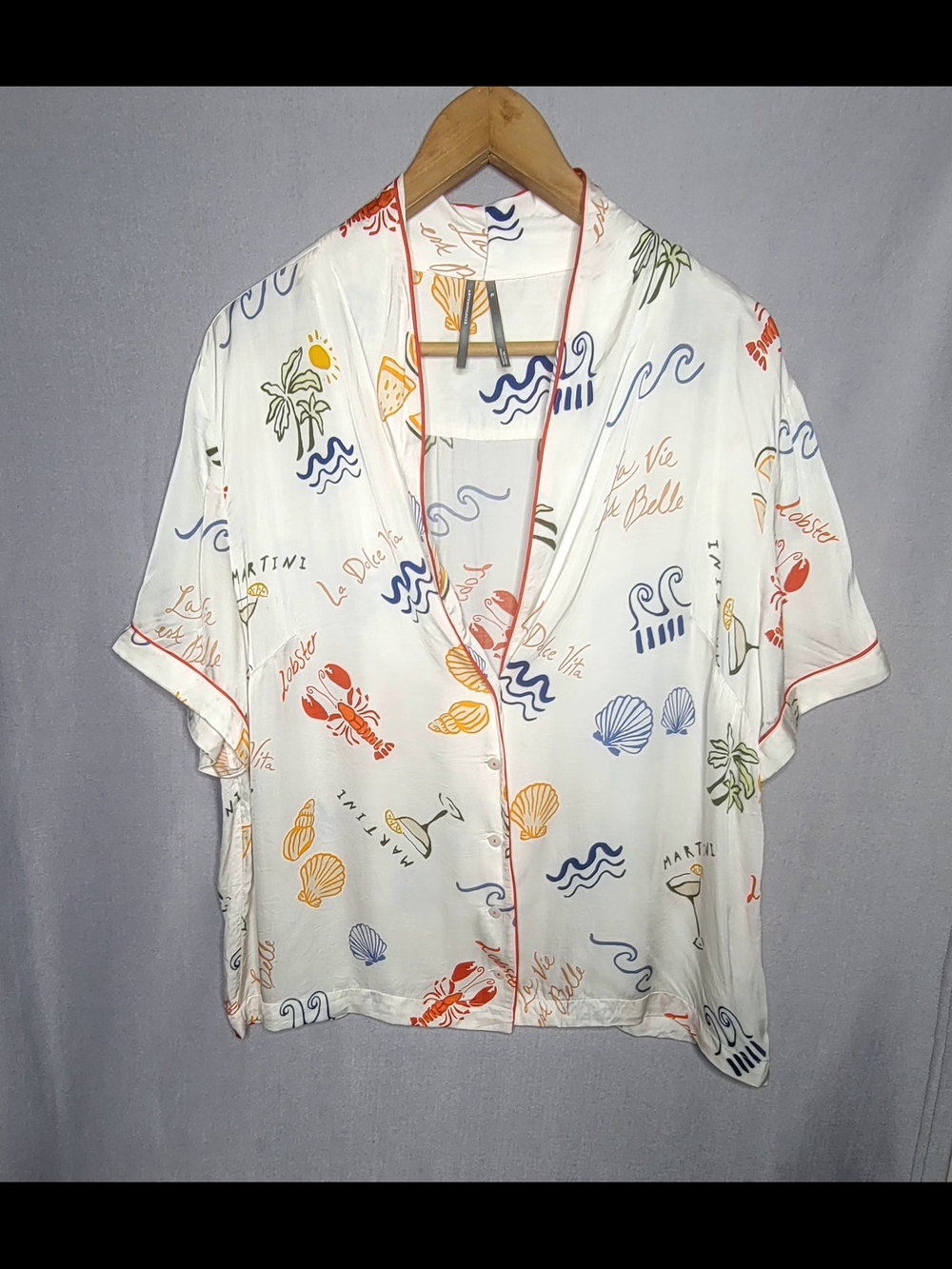 Anthropology Womens Button Shirt With Martini Drink Cocktail Multicolor Size XL